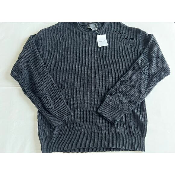 Forever 21 Ripped Sweater Men'sLarge Black Long Sleeve Crew Neck Pullover Zombie - Picture 1 of 7